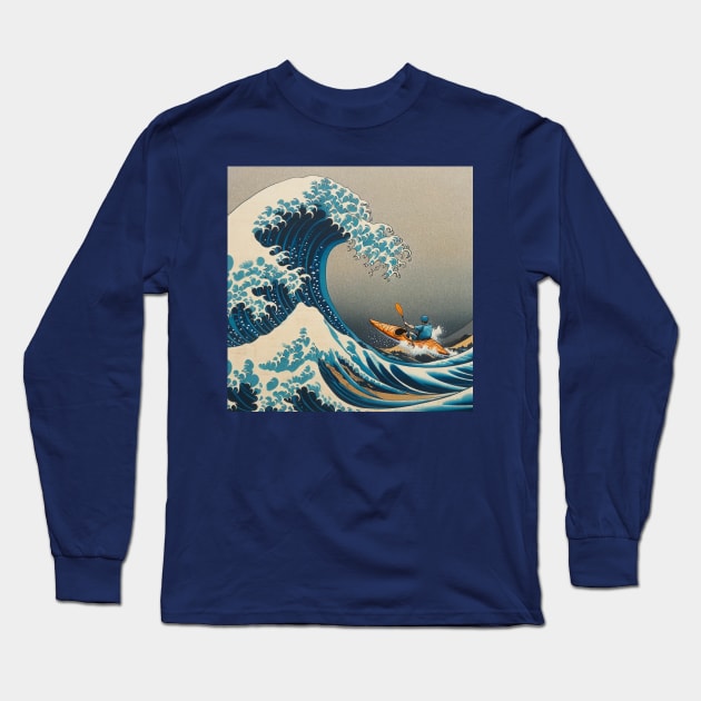 Kanagawa wave - Funny Kayaking Meme Long Sleeve T-Shirt by Edd Paint Something